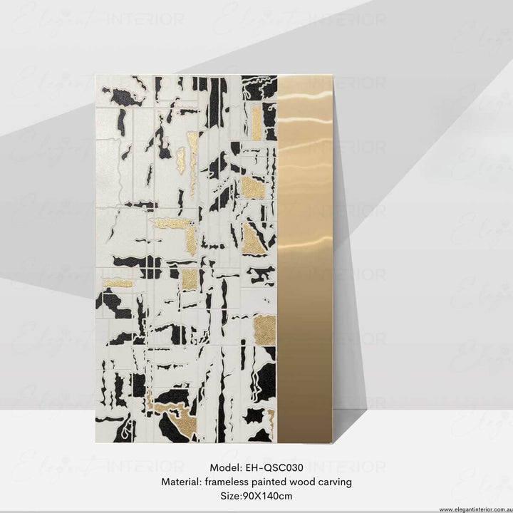 Modern SteelCraft Handcrafted 3D Abstract Model EH-QSC030F – frameless painted wood carving artwork measuring 90x140cm, showcasing intricate textured design.