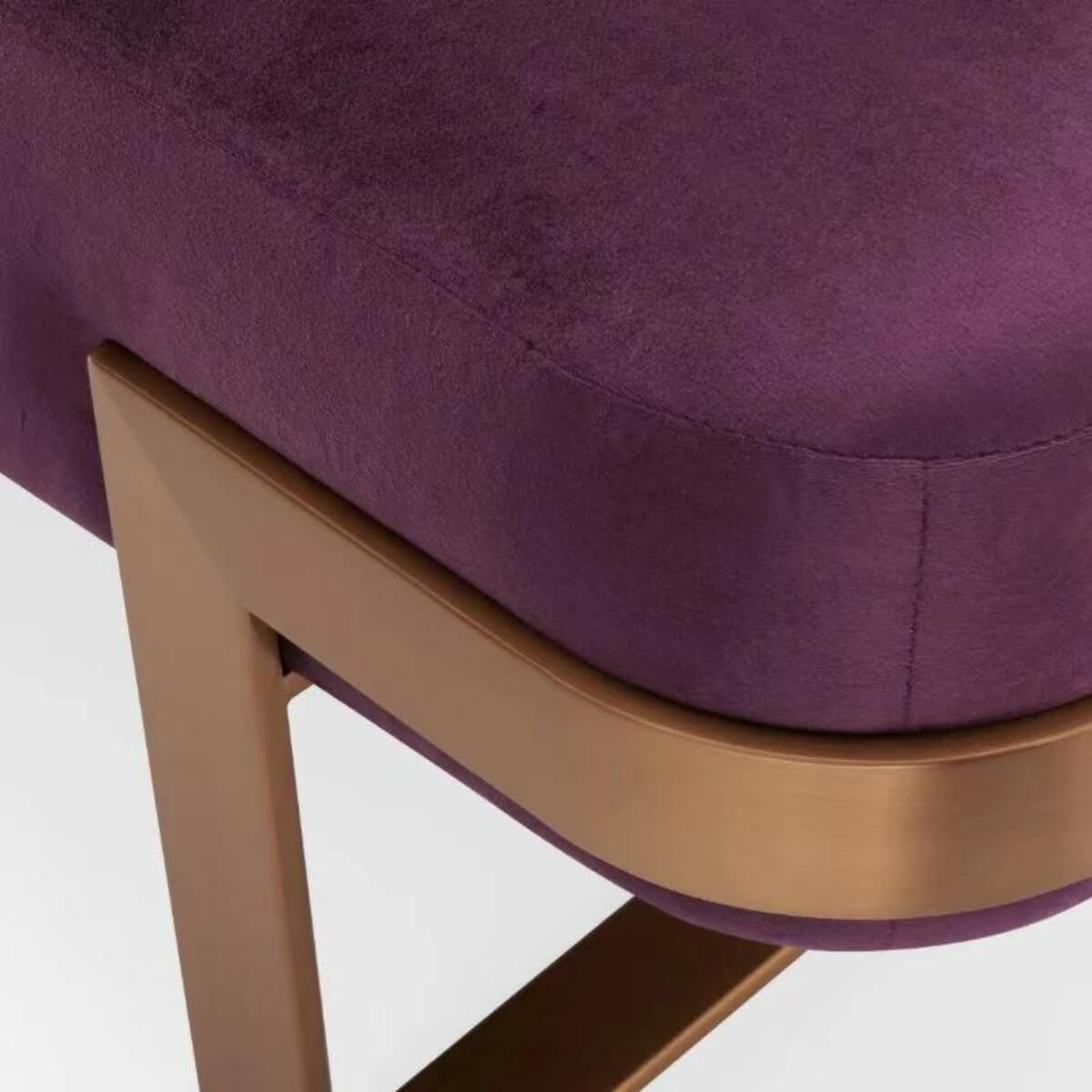 Close-up detail of Modern Zen Zephyr velvet bench – showcasing plush velvet upholstery, fine stitching, and sleek contemporary craftsmanship