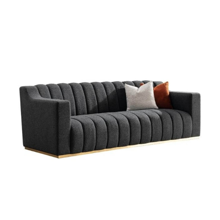 Side view of Modern Zenith Zen black cotton linen three-seater sofa showcasing sleek design and comfort