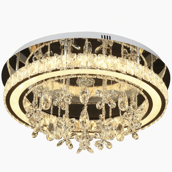 Close-up of crystals on Monica LED flush ceiling light showcasing elegant design details