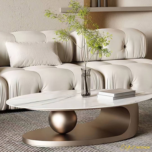 Monument modern coffee table with stainless steel ball base in elegant Australian interior