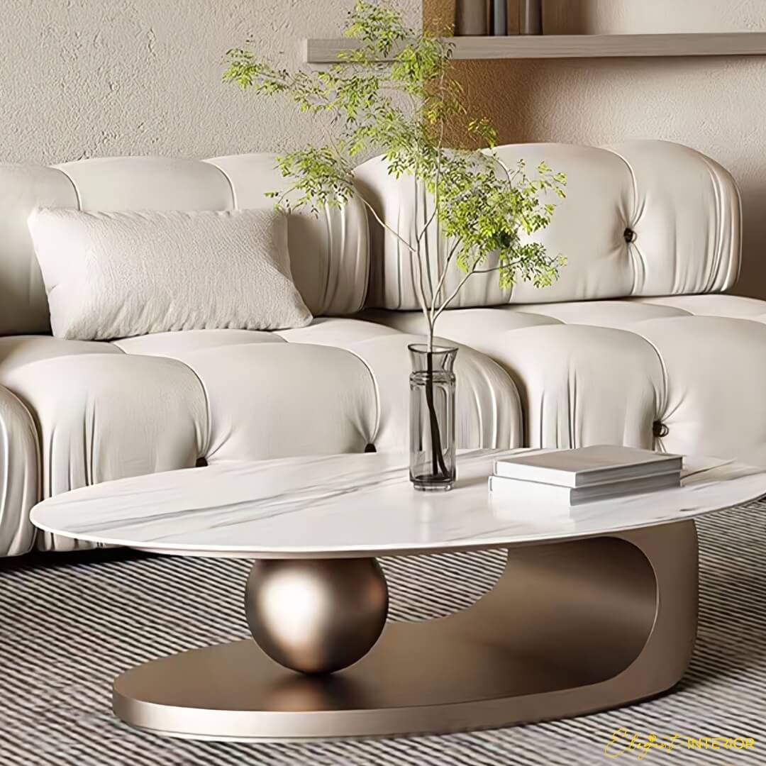 Monument modern coffee table with stainless steel ball base in elegant Australian interior