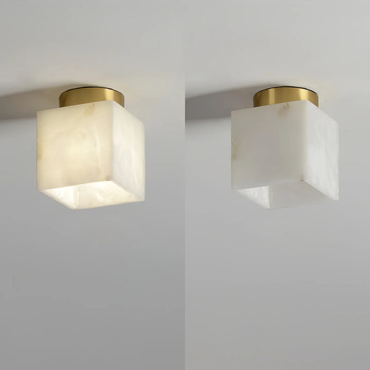 Square view of moon alabaster ceiling light showing light on and off for modern home décor