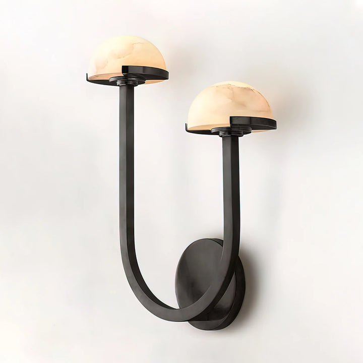 Mushroom Alabaster Wall Lamp with black metal and marble top, modern lighting, elegant décor