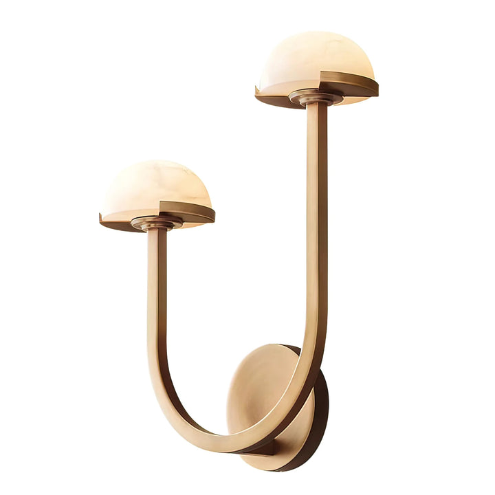 Side view of Mushroom Alabaster Wall Lamp with golden metal, modern lighting, elegant home décor