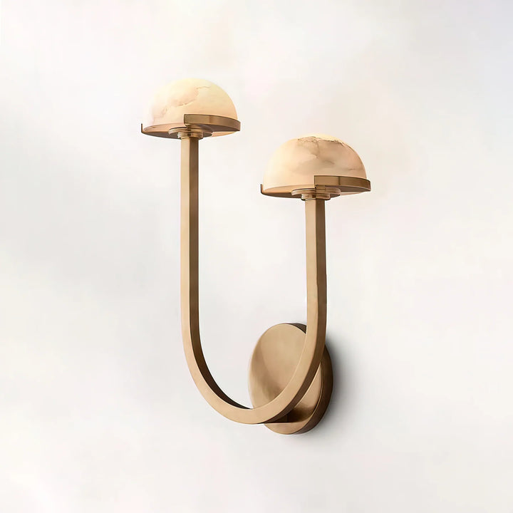 Side view of Mushroom Alabaster Wall Lamp with golden metal, modern lighting, elegant home décor