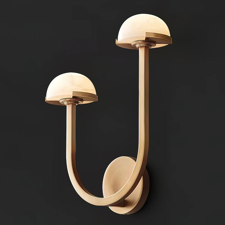 Side view of Mushroom Alabaster Wall Lamp with gold metal, modern lighting, elegant home décor