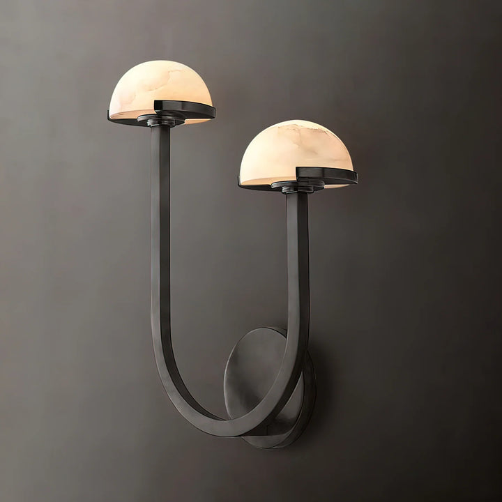 Side view of Mushroom Alabaster Wall Lamp with black finish, modern lighting, elegant home décor