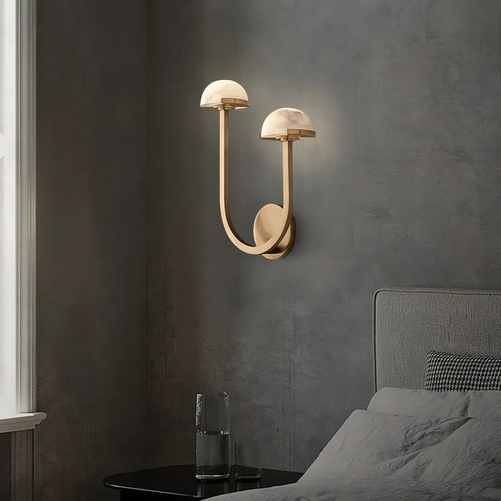 Bedside view of Mushroom Alabaster Wall Lamp, modern lighting, elegant home interior décor