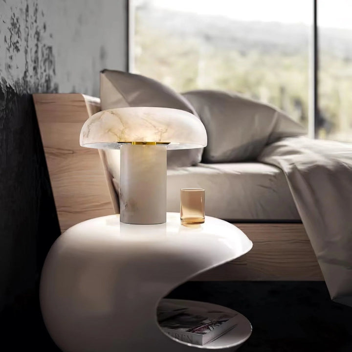 Mushroom marble table lamp lighting decor on bedside table for modern interiors