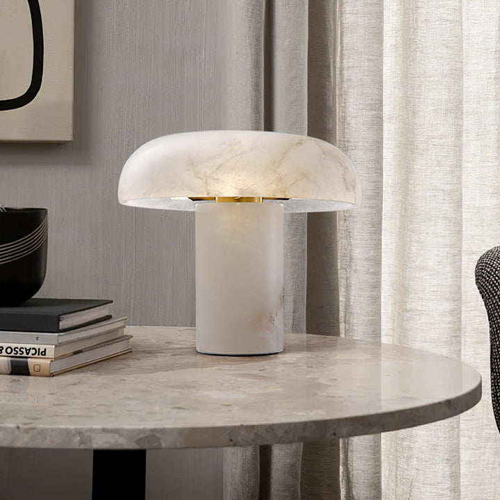 Elegant mushroom-shaped marble table lamp table top view for stylish interiors