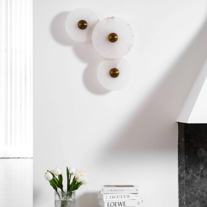 Nayra round alabaster wall lamp, modern lighting, available in three sizes