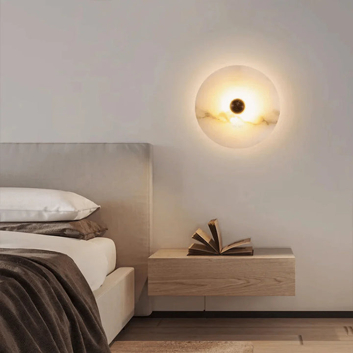 Nayra round alabaster wall lamp, modern lighting, bedside view for home décor