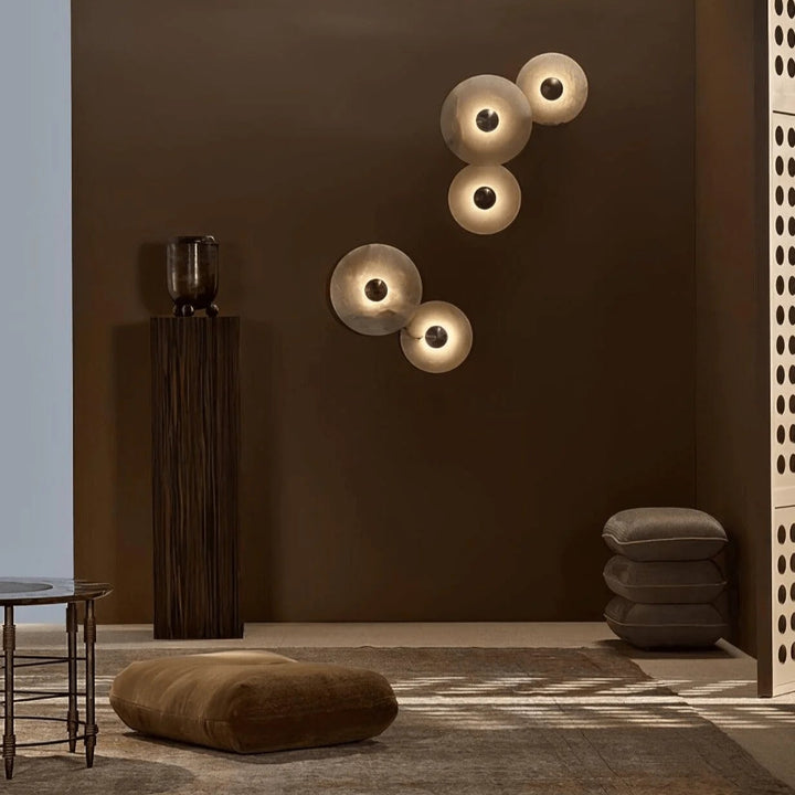 Nayra round alabaster wall lamp, modern lighting, luxury living room décor