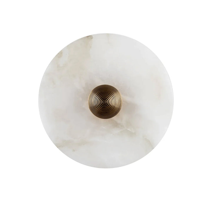 Nayra round alabaster wall lamp, modern lighting, front view for home décor