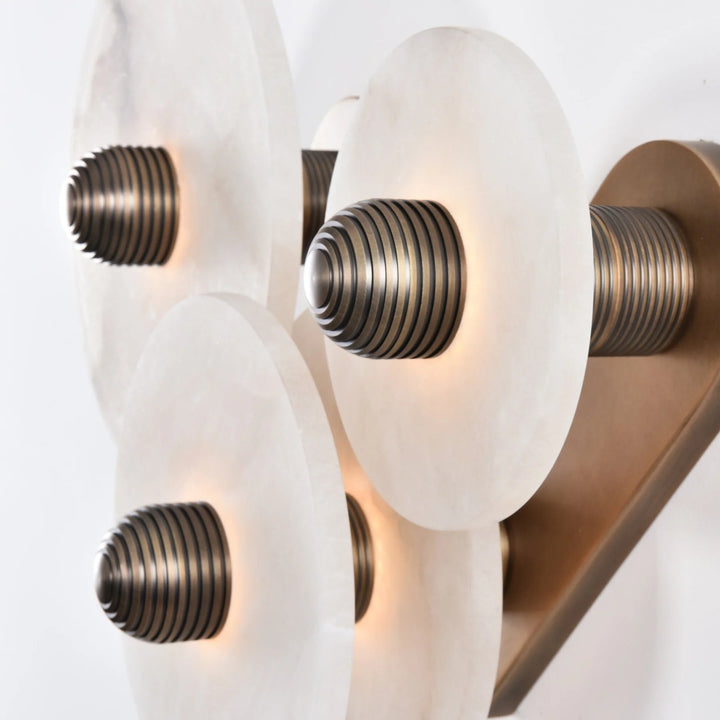 Nayra round alabaster wall lamp, modern lighting, side detailed view for décor