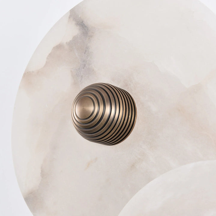 Nayra round alabaster wall lamp, modern lighting, detailed view of marble