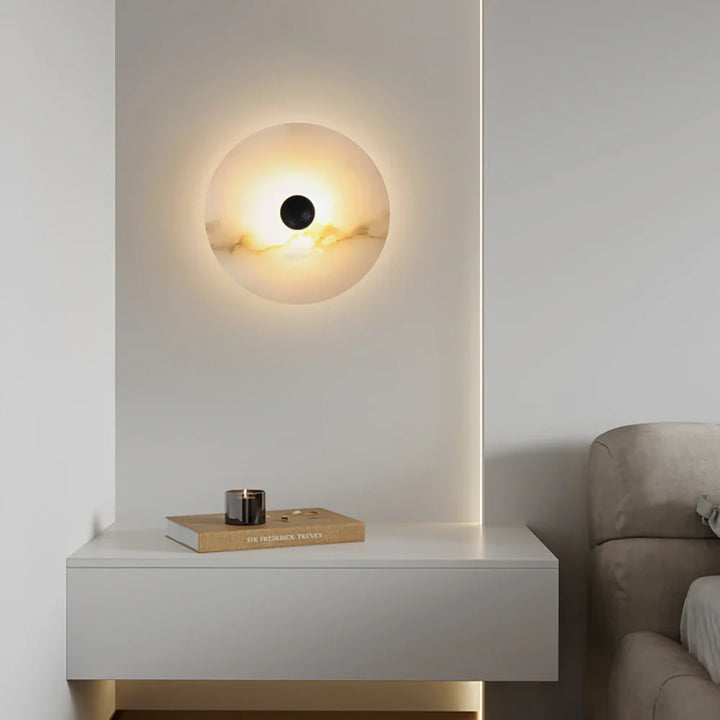 Nayra round alabaster wall lamp, modern lighting, bedside view for stylish décor