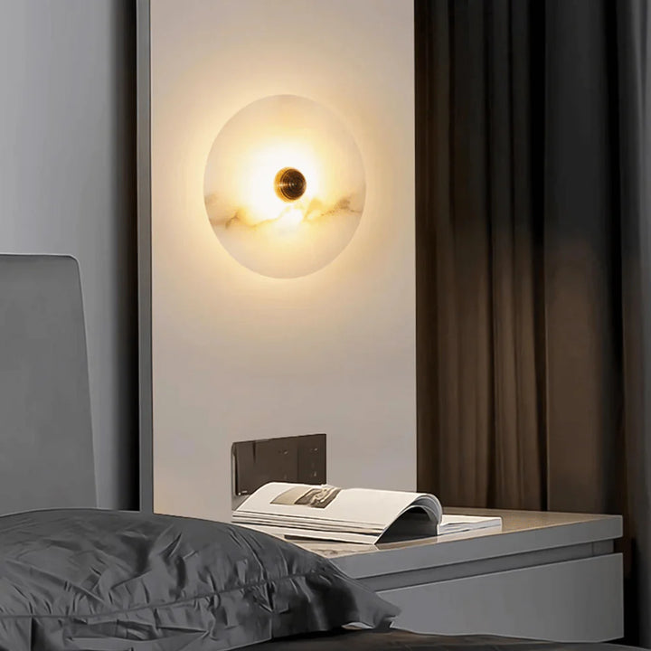 Nayra round alabaster wall lamp, modern lighting, bedside view for home décor