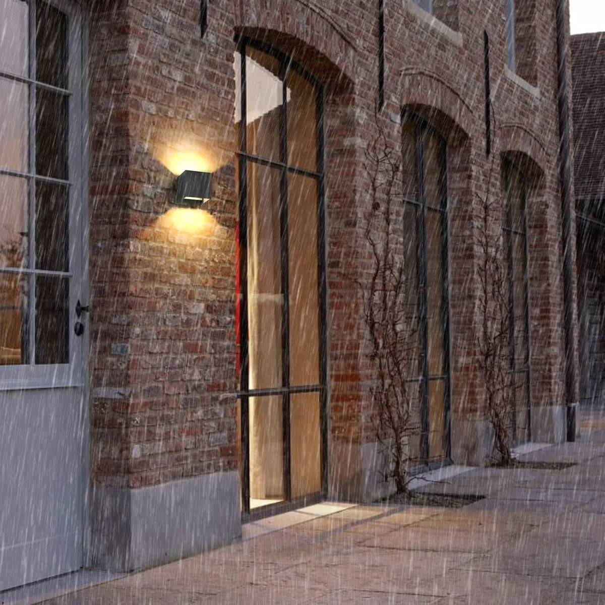 NEXUS LED Wall Light on a rainy day – Weather-resistant, energy-efficient lighting for modern outdoor spaces even in challenging weather conditions.