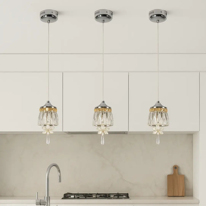 Nova crystal chrome pendant light illuminating kitchen island – modern kitchen lighting design