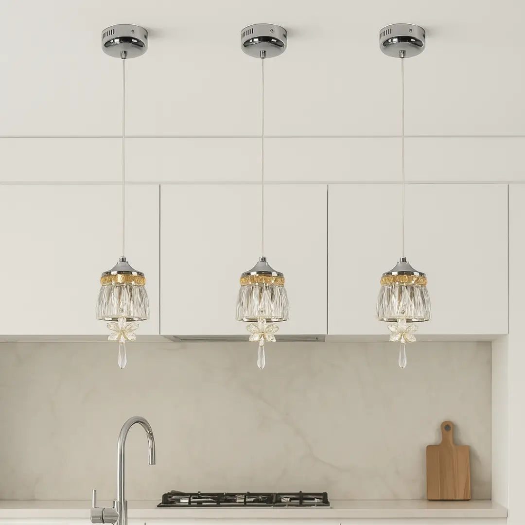 Nova crystal chrome pendant light over kitchen island – elegant modern lighting fixture