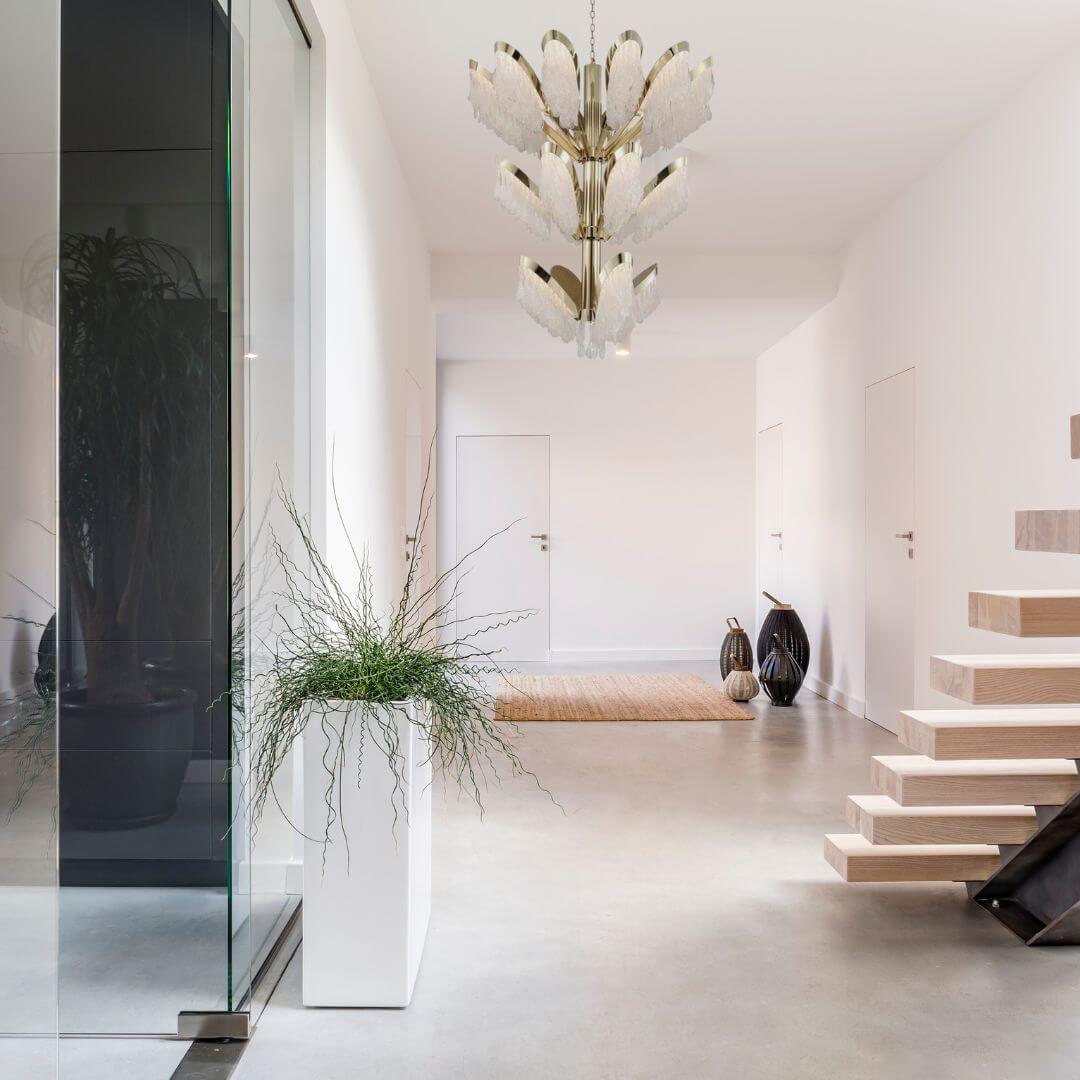 Opalescent LED crystal chandelier light featuring soft glowing crystals with elegant, modern illumination.