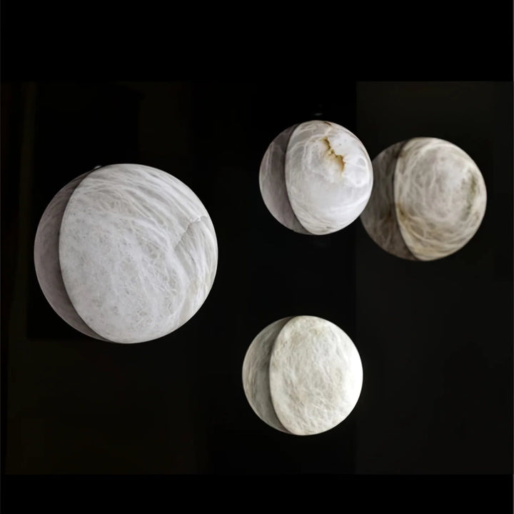 Ophela alabaster sconce half circle front view, modern elegant decorative wall light for interiors