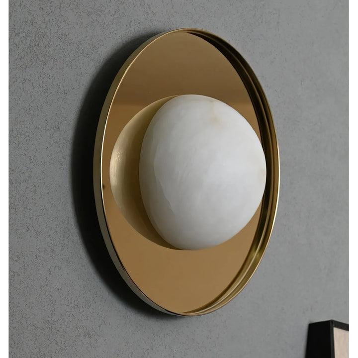Ophela alabaster sconce side view, modern stylish decorative wall light for elegant interiors