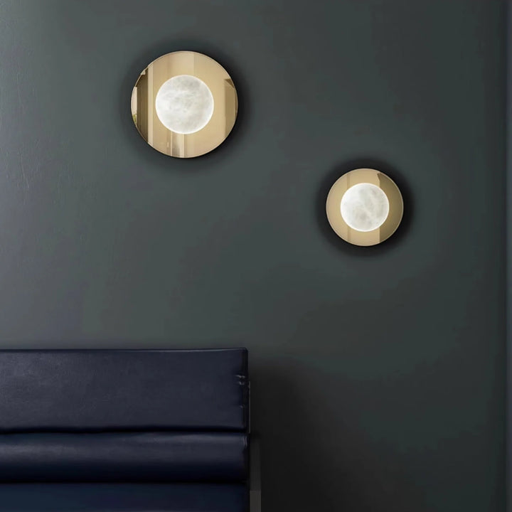 Ophela alabaster sconce front view, modern elegant decorative wall light for stylish interiors