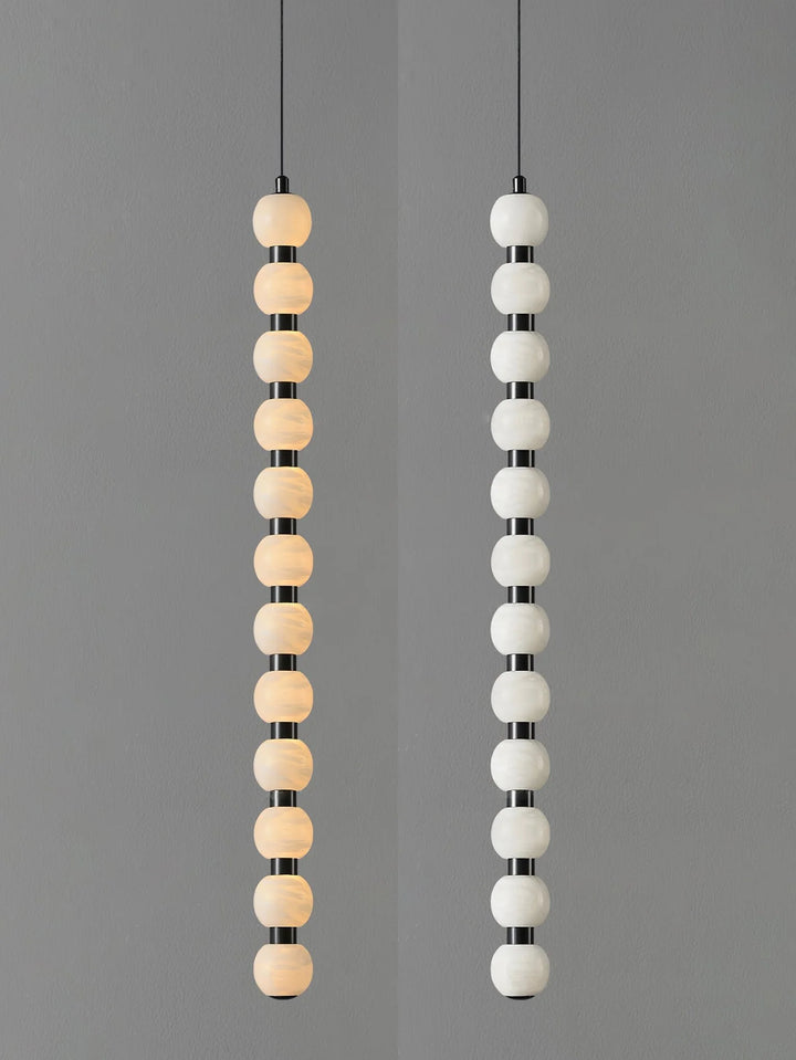 Orbique alabaster pendant lamp modern lighting with 12-ball marble design shown in front view
