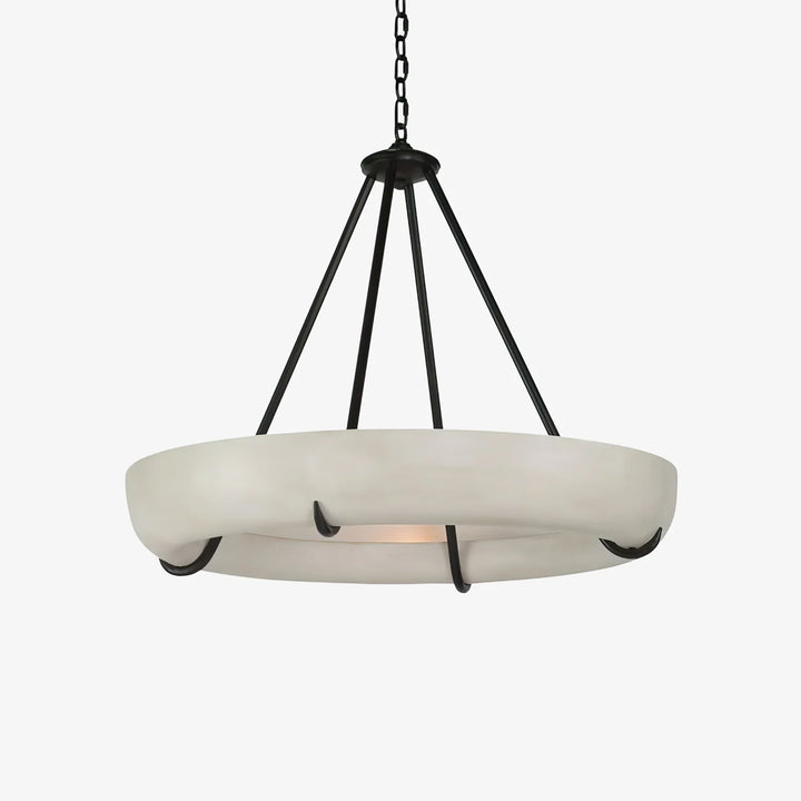 Orion alabaster chandelier hanging view, modern elegant ceiling light for stylish home interiors