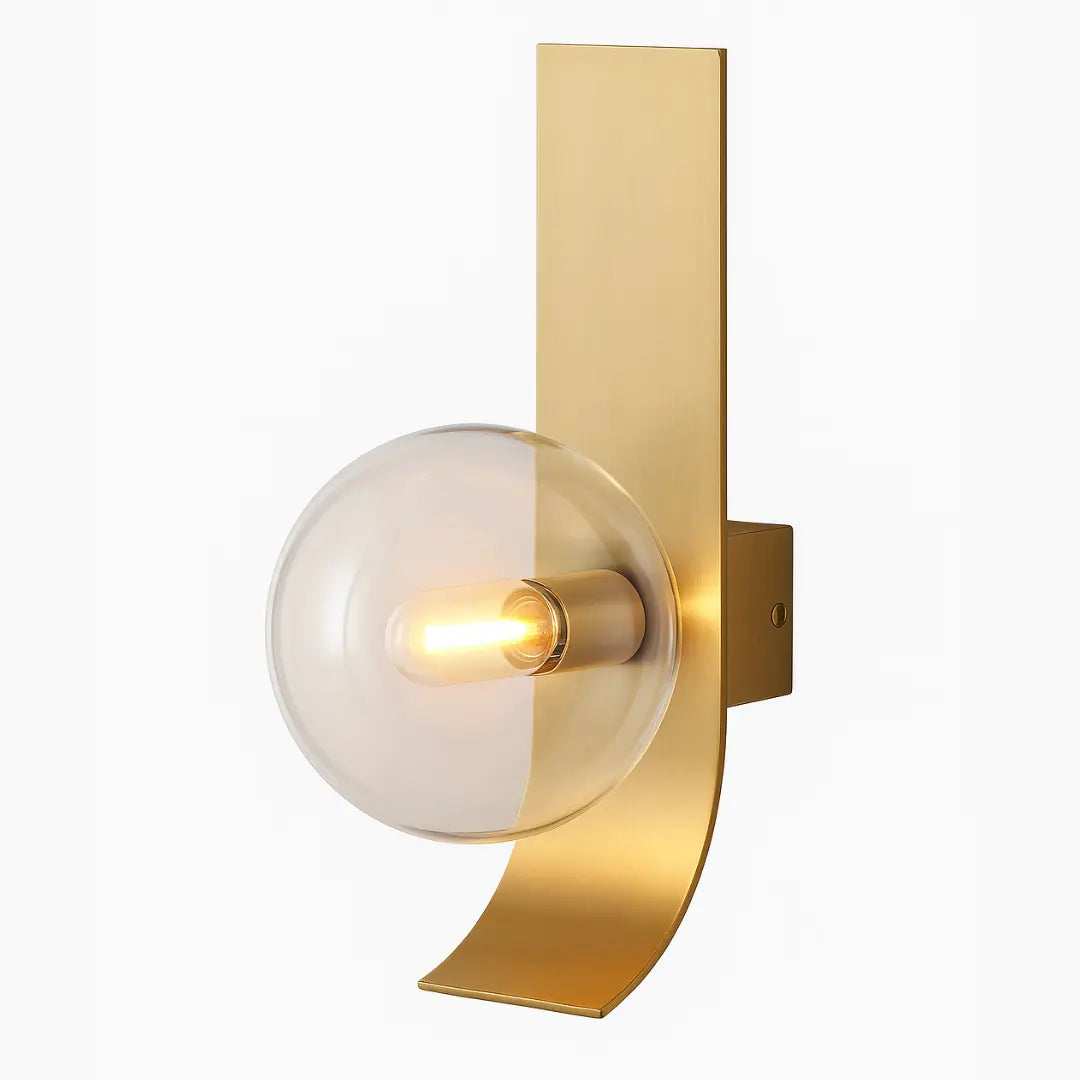 Side view of Oris copper wall light showcasing sleek modern design and warm copper finish