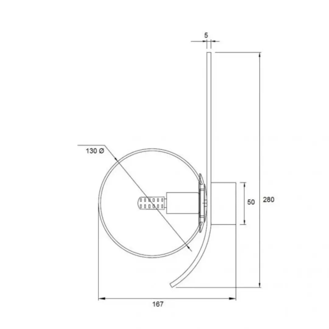 Oris copper wall light dimension details with precise measurements and elegant design overview