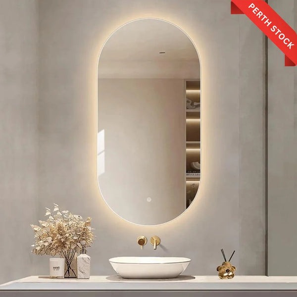 Oval LED backlit bathroom mirror with modern design for bright and stylish lighting