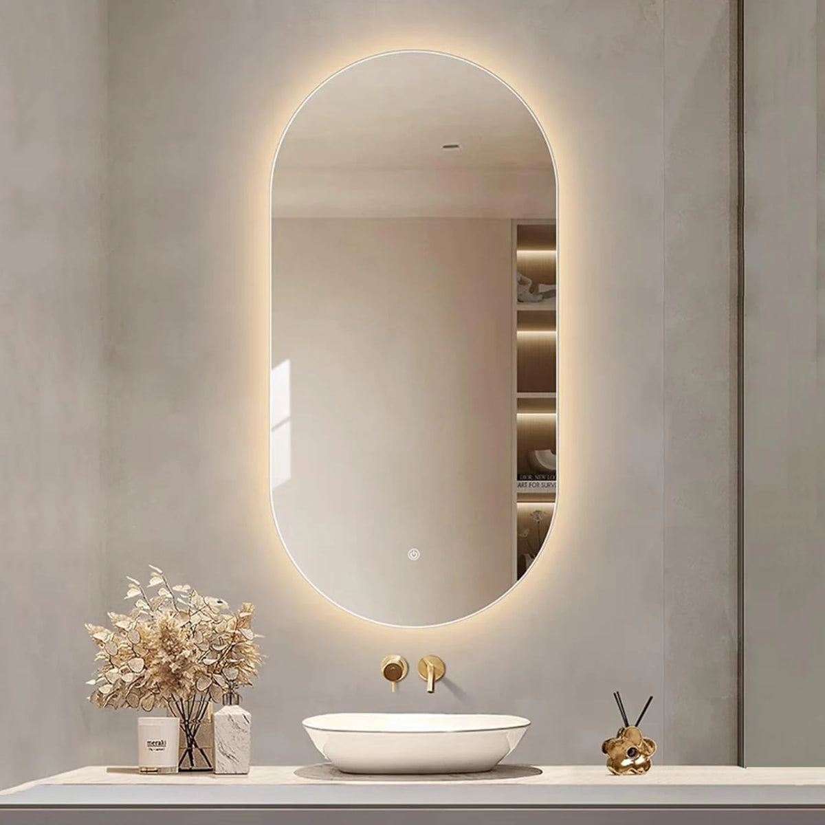 Oval LED backlit bathroom mirror with modern design for bright and stylish lighting