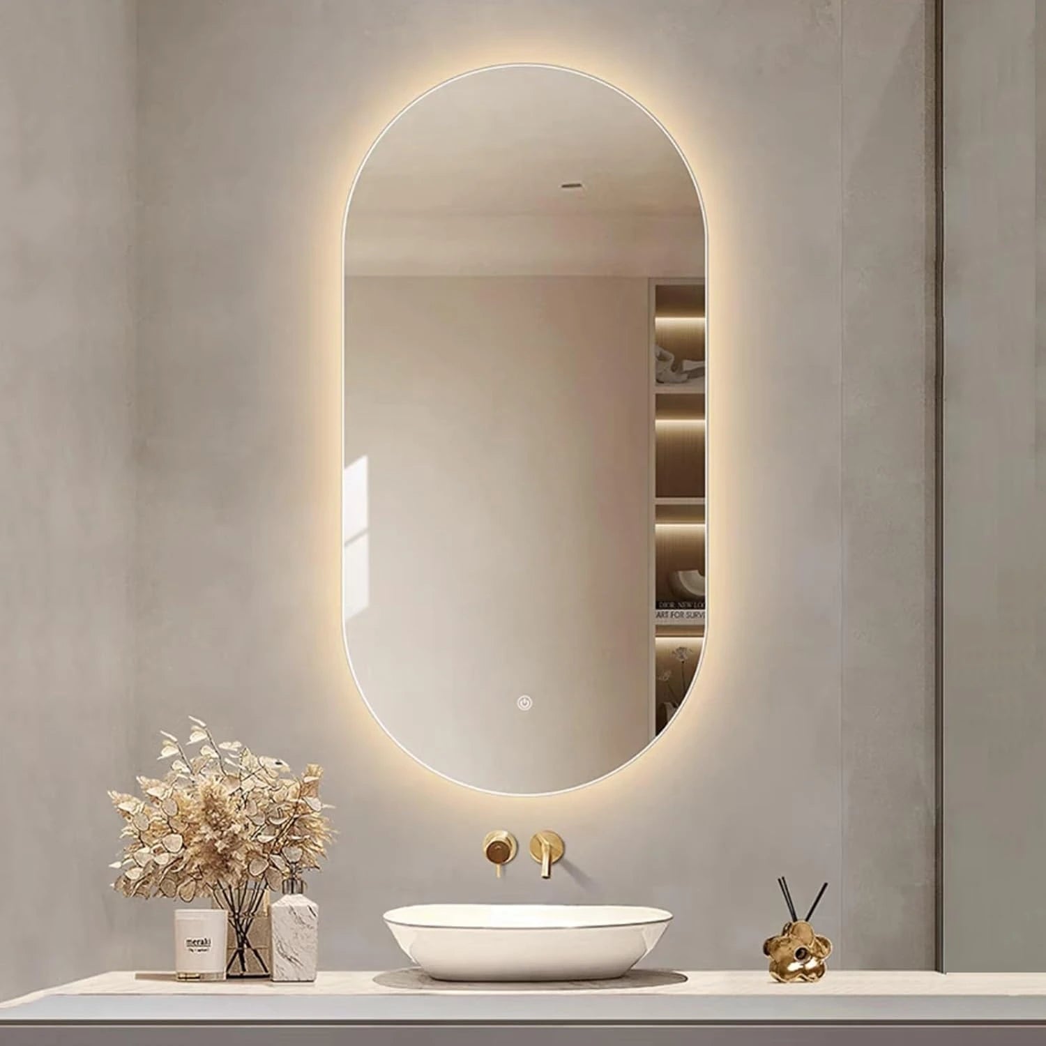 Oval LED backlit bathroom mirror with modern design for bright and stylish lighting
