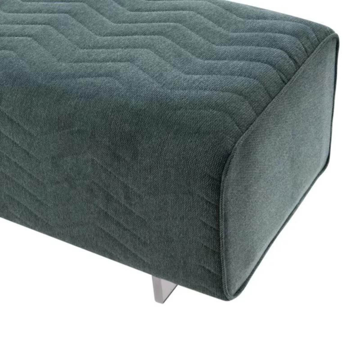 Close-up of Peaceful Portico velvet bedroom bench – showcasing soft velvet upholstery, fine stitching, and cushioned comfort