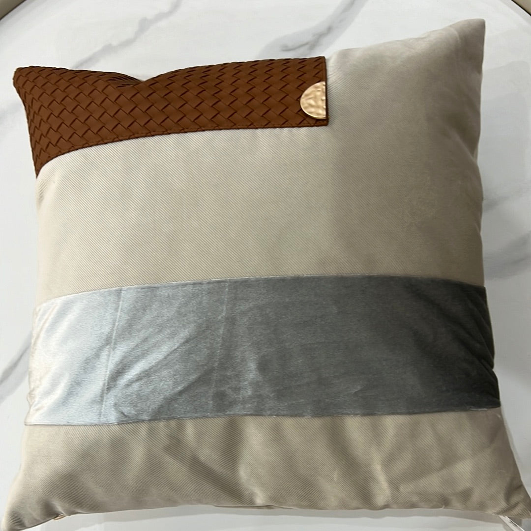 Peaceful Puff cream and brown ottoman, cozy cushioned seating with stylish modern design