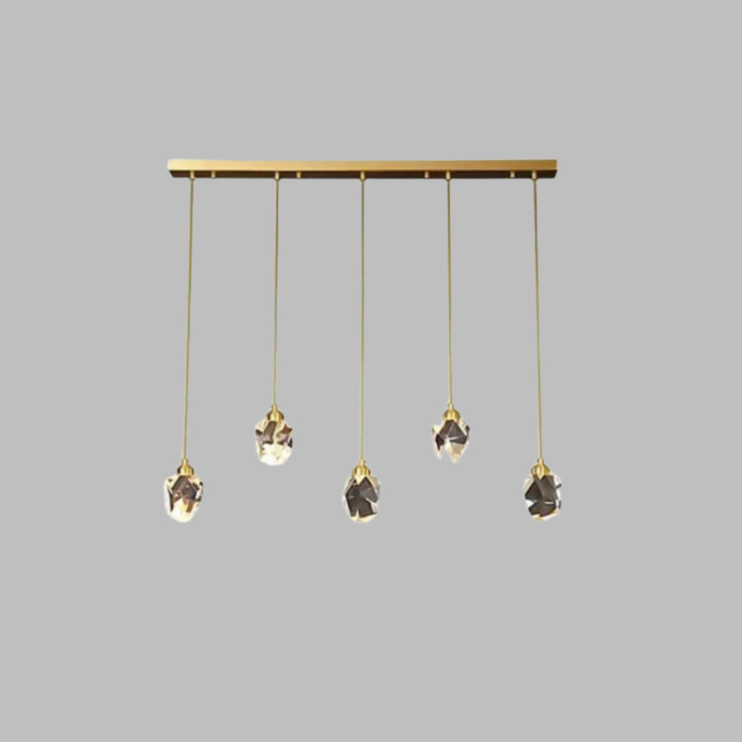 Pendant chandelier with metal and crystal design, adding modern sophistication and sparkling elegance to the room