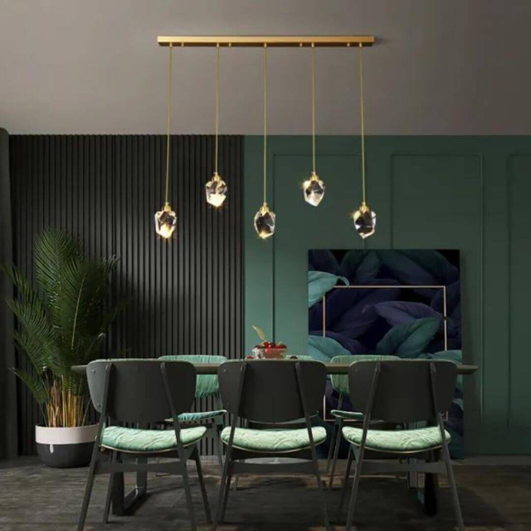 Pendant LED chandelier light turned on in Australia, illuminating the space with modern elegance and warmth