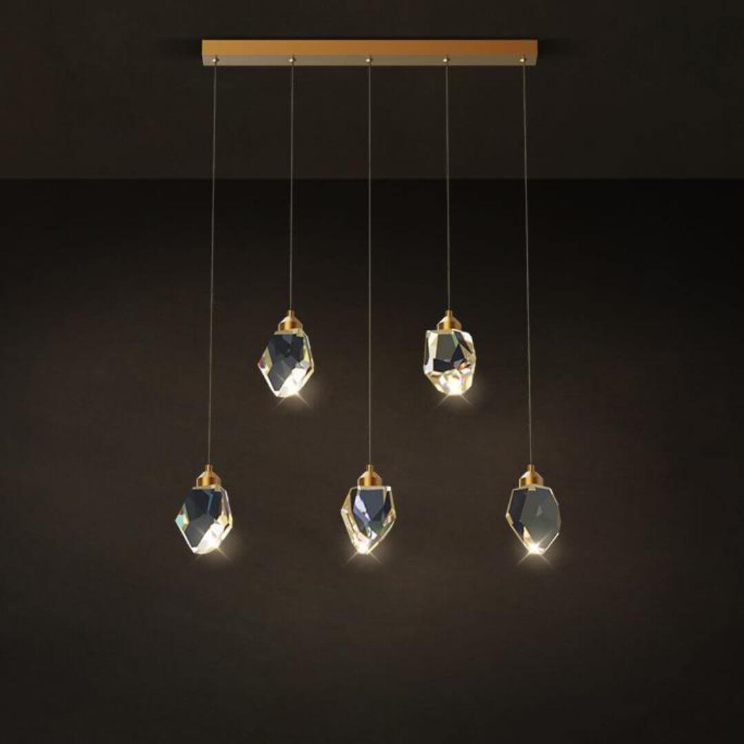 Pendant LED chandelier light turned on in Australia, illuminating the space with modern elegance and warmth