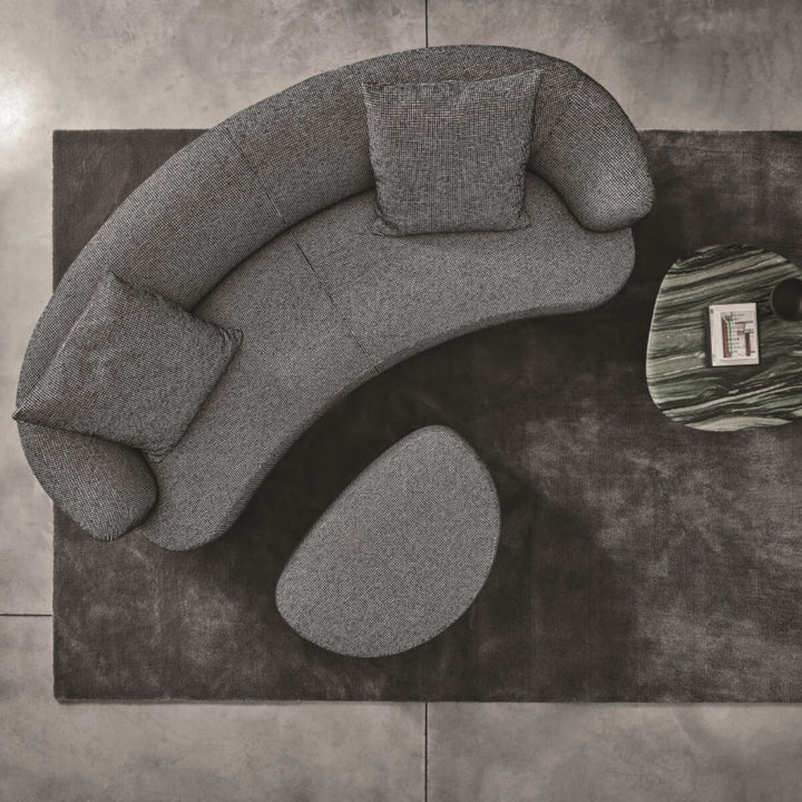 Bird’s eye view of PlushPalace cotton linen sofa highlighting cushion arrangement and fabric texture