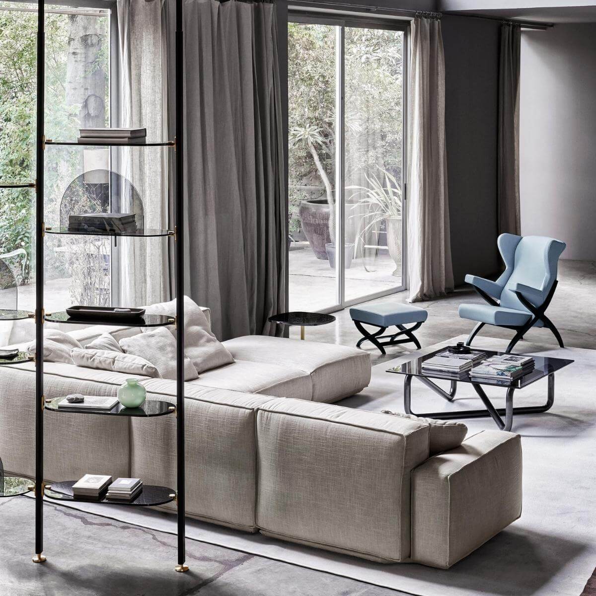Back-side view of PlushParadise cotton linen sofa showcasing soft upholstery and sleek design