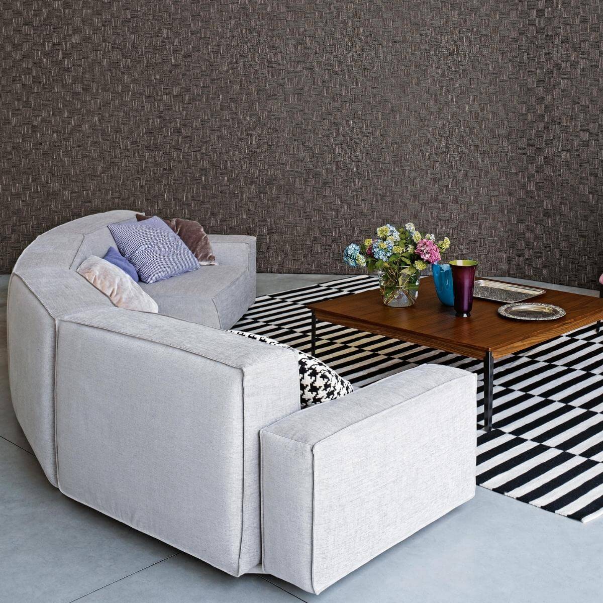 Rear angle of PlushParadise sofa upholstered in breathable cotton linen fabric