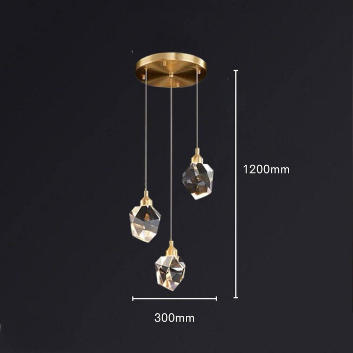 Pulsate 3-head LED crystal chandelier light with precise dimensions for perfect fit in modern living spaces