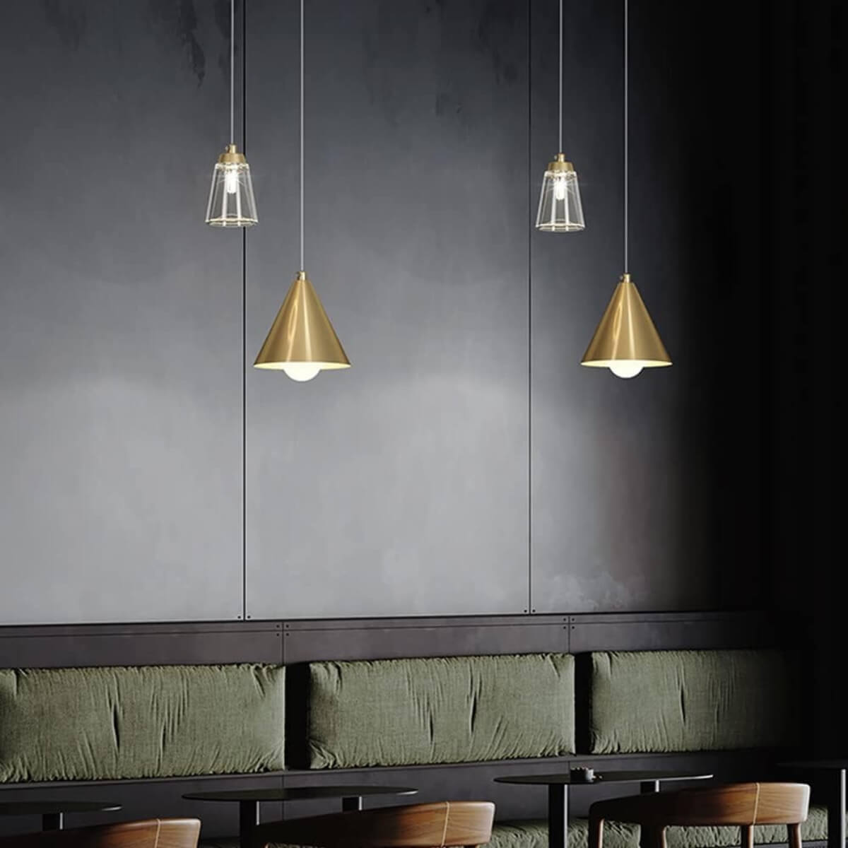 Radiance All-Copper Modern LED Pendant Light in Restaurant – Elegant Minimalist Lighting Fixture