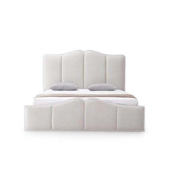 Front view of Radiant Rest comfortable cotton linen bed featuring breathable upholstery and clean design