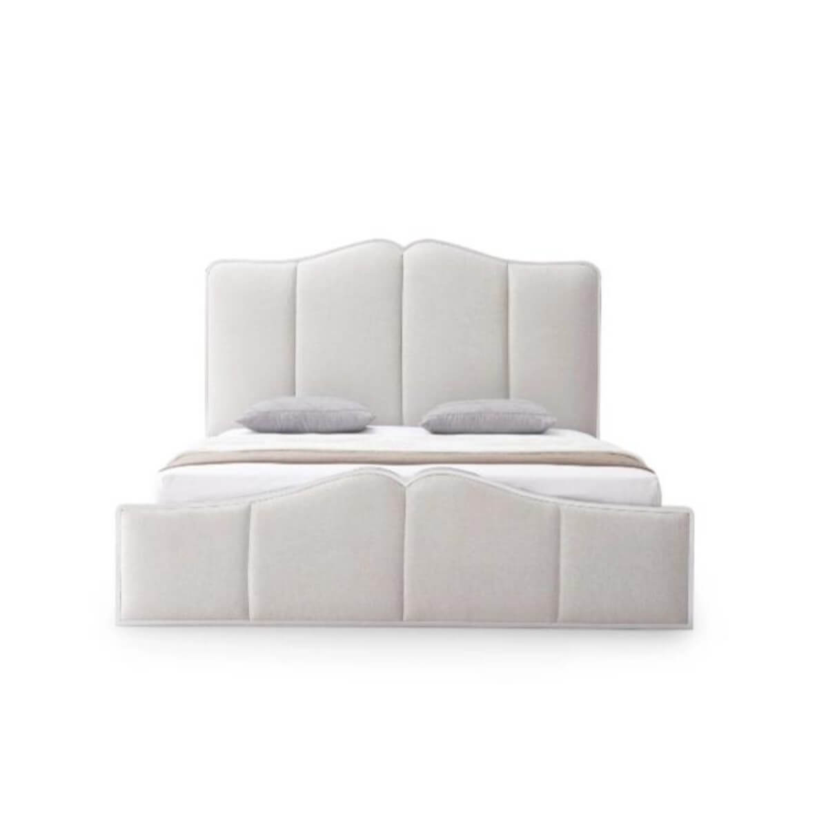 Front view of Radiant Rest comfortable cotton linen bed featuring breathable upholstery and clean design