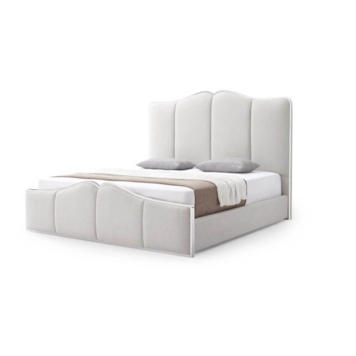 Front view of Radiant Rest comfortable cotton linen bed featuring breathable upholstery and clean design